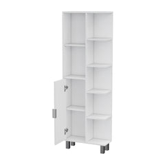 FM FURNITURE Quimby Linen Cabinet, with 1 door and 9 shelves, White
