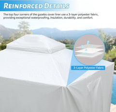 12'x12' Gazebo Cover for Hardtop Gazebos, Outdoor Universal Winter Gazebo Cover with Sidewalls and Mesh Windows, All Season Waterproof Enclosed Gazebo Cover, White