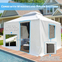 12'x12' Gazebo Cover for Hardtop Gazebos, Outdoor Universal Winter Gazebo Cover with Sidewalls and Mesh Windows, All Season Waterproof Enclosed Gazebo Cover, White