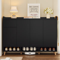 ON-TREND Sleek and Contemporary Shoe Cabinet with Adjustable Shelves, Minimalist Home Organizer with Solid Wood Legs, Storage Sideboard for Entryway, Living Room, Black