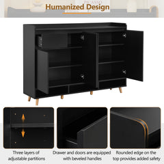 ON-TREND Sleek and Contemporary Shoe Cabinet with Adjustable Shelves, Minimalist Home Organizer with Solid Wood Legs, Storage Sideboard for Entryway, Living Room, Black