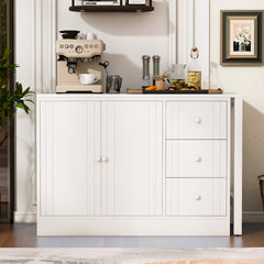 U_STYLE 89.7''Wooden Sideboard with Extendable Table,Multifunctional Storage Cabinet with 2 Doors and 3 Drawers,for Living Room,Study,Foyer and Kitchen