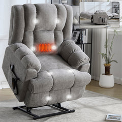 Dual Motor Heat Massage Infinite Position Up to 350 LBS Electric Power Lift Recliners with Power-Remote, Medium-firm and Heavy Duty, Light Grey