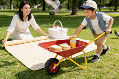 Children's metal wheelbarrow, Maximum load capacity: 33LBS,children's heavy wheelbarrow, metal structure wheelbarrow, steel tray, can be used in gardens, loading leaves, soil, sand, etc. (red)