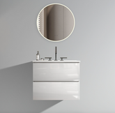 TIA 24" Wall Mount White Glossy Bathroom Vanity with Ceramic Sink with Three Faucet Holes, Large Storage Floating Bathroom Vanity for Bathroom, One-Piece Sink Basin without Drain, Pre-assembled