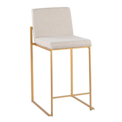 Fuji Contemporary High Back Counter Stool in Gold Steel and Beige Fabric by LumiSource - Set of 2