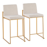 Fuji Contemporary High Back Counter Stool in Gold Steel and Beige Fabric by LumiSource - Set of 2