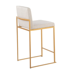 Fuji Contemporary High Back Counter Stool in Gold Steel and Beige Fabric by LumiSource - Set of 2