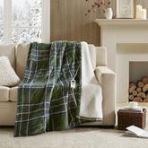 1-Piece 50x60" Heated Throw,Green Plaid