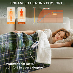 1-Piece 50x60" Heated Throw,Green Plaid