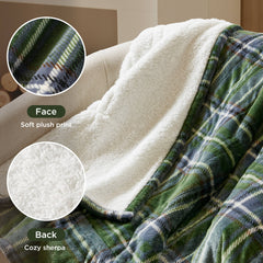1-Piece 50x60" Heated Throw,Green Plaid
