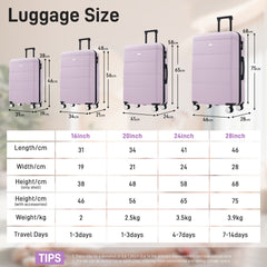 Hardshell Luggage Sets 6 Piece with 2 Bags,Carry on Suitcase with Handle Password Lock Double Spinner Wheels, Lightweight 16"+20"+24"+28" Luggages