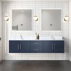 Navy Blue Double Bath Vanity 80 in. W x 22 in. D, with Carrara Marble Top
