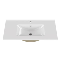 30-Inch White Ceramic Bathroom Sink, Fits 30-Inch Vanity,Pre-Drilled Faucet Hole,Modern Minimalist Design,Durable & Easy to Clean