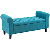 HOMCOM 50" Storage Ottoman Bench, Upholstered End of Bed Bench with Rolled Arms, Wood Legs, Button Tufted Storage Bench with Safety Hinges for Living Room, Entryway, Bedroom, Teal