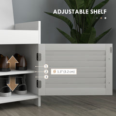 HOMCOM Shoe Bench, Entryway Bench with Shoe Storage, Cushion, Hidden Compartments, Adjustable Shelves and Shutter Doors, 35.4" Shoe Organizer for Entryway, Hallway, Holds Up to 352 lbs., White