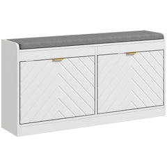 HOMCOM Shoe Bench, Entryway Bench with 2 Flip Drawers, Seating Cushion, and 2 Vents for 8 Pairs of Shoes for Hallway, White