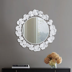 30.5"Eden Gingko Leaf Round Wall Mirror White