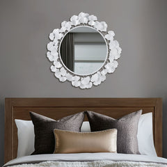 30.5"Eden Gingko Leaf Round Wall Mirror White