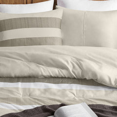 3-Piece Full/Queen Stripe Textured Print Comforter Set,Neutral