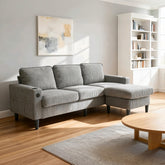 light grey color knock down 3-seat combo sofa with storage ottoman for living room apartment bedroom and compact room, Upholstered sectional Couch, L Shaped Bench with a footrest, a individual storage