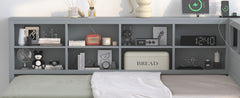 Wooden Full Size DayBed with Twin Size Trundle, DayBed with Storage Shelf and USB Charging Ports,Grey
