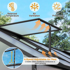 6x14FT Walk-in Outdoor Greenhouse - Polycarbonate Garden Greenhouse with Sturdy Aluminum Frame, Adjustable Vents, Lockable Door & UV Protection for Backyard