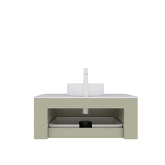 DINA 36" Bathroom Vanity with Sink, Modern Wall-Mounted Floating Curved Edges Striped Bathroom Storage Cabinet with a Drawer, White Round Ceramic Basin without Faucet, Pre-assembled, Light Green Color