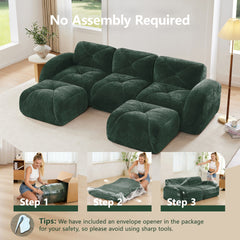 U-shaped Boneless Sofa,Tufted Design,32D High Density Sponge,Bottom Anti-Slip Design,No Assembly Required Bottom,Free Combination,Movable Ottomans For Study And Home Theater,Green