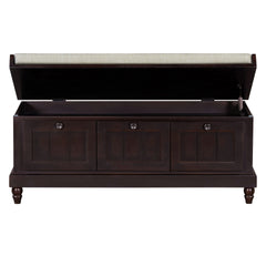 TREXM Classic Shoe Bench with Cushion and Three Drawers, Fluted Entryway Bench with Storage for Living Room, Entryway, and Hallways