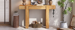 TREXM Rustic Minimalist Console Table with Hidden Drawer, Side Power Outlet,Wood Entryway Table for Entryways, Living Rooms and Home Offices(Natural)