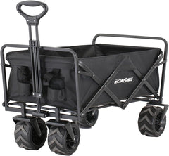 Heavy Duty 350 Lbs Capacity Collapsible Wagon, Outdoor Folding Camping Wagons, Grocery Portable Utility Cart, Adjustable Rolling Carts, All Terrain Sports Wagon with Big Wheels by Boahaus