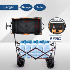 Heavy Duty 350 Lbs Capacity Collapsible Wagon, Outdoor Folding Camping Wagons, Grocery Portable Utility Cart, Adjustable Rolling Carts, All Terrain Sports Wagon with Big Wheels by Boahaus