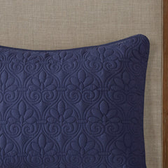 3 Piece Split Corner Pleated Quilted Bedspread Navy King