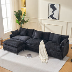 108" L Shaped Modern Sofa Modular Sectional Cloud Couch with Ottoman, 4-Seat Chenille Deep Seat Sofa with Pillow for Living Room, Bedroom and Apartment