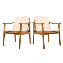 Outdoor Dining Chairs Set of 2, Teak Color Acacia Wood Frame, Brown PE Wicker, Beige Waterproof Cushion, Ideal for Patios, Gardens