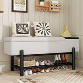 TREXM Farmhouse Upholstered Storage Bench with Hidden Compartment, Modern Entryway Bench for Living Room, Entryway, and Hallways (Black)