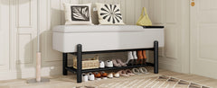 TREXM Farmhouse Upholstered Storage Bench with Hidden Compartment, Modern Entryway Bench for Living Room, Entryway, and Hallways (Black)