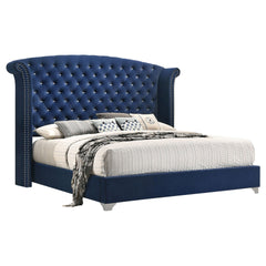 Chantel Pacific Blue Upholstered Queen Wingback Bed