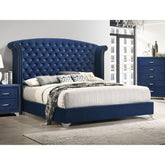 Chantel Pacific Blue Upholstered Queen Wingback Bed