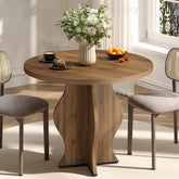 31.5 Inch Small Round Dining Table for 2, Walnut Farmhouse Round Kitchen Table, Wave Pedestal Base, Space-Saving Circle Dining Table for Apartment, Breakfast Nook, Dining Room