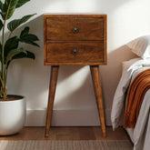 Solid Wood Mini Nightstand, 2-Drawers, Chestnut, Dark Brown