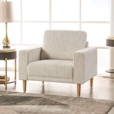 1pc Chair Track Arms Wooden Legs Loose Pillow Back Bench Style Seating Contemporary Off-White Primary Living Room