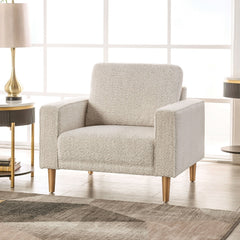 1pc Chair Track Arms Wooden Legs Loose Pillow Back Bench Style Seating Contemporary Off-White Primary Living Room