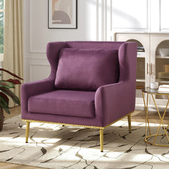 Modern Armchair Velvet Accent Chair Reading Chair Single Sofa Chair for Living Room, Bedroom, or Reading Corner, Purple