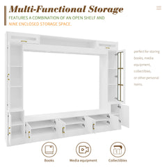 VIBE HAUS 98.4" W Wall Unit Entertainment Center with Bookshelves for TVs up to 80", Modern TV Stand Media Console with Cabinets, Tempered Glass Doors and Adjustable Shelves for Living Room