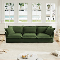 Slipcovered Sofa Couch, Modern 3 Seater Sofa with Suppleness Armrests, Chenille Fleece Deep Seat Sofa with Soft Multiple Big Pillows, Comfy Couch for Living Room, Apartment,Chenille Fabric, Green