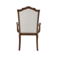 Formal Traditional Design Armchair Set of 2 Cherry Finish Fabric Upholstery Nailhead Trim Wooden Dining Furniture
