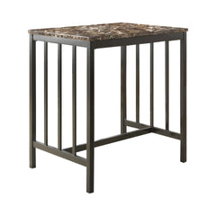 Black Metal Finish 3pc Counter Height Set Table and 2 Stools, Faux Marble Tabletop, Faux Leather Upholstery, Restaurant Cafe Breakfast Furniture