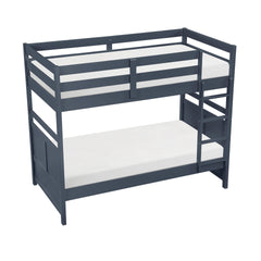 Bunk Bed Twin Over Twin Navy Blue Finish Sturdy Wood Frame Guard Rails Youth Bedroom Furniture 1pc